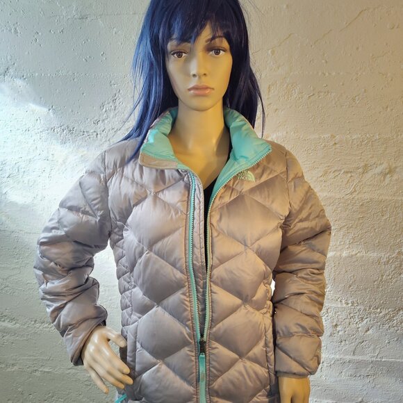 The North Face Gray Teal Zipper Puffer Jacket Girls Size XL (18) - Picture 7 of 13